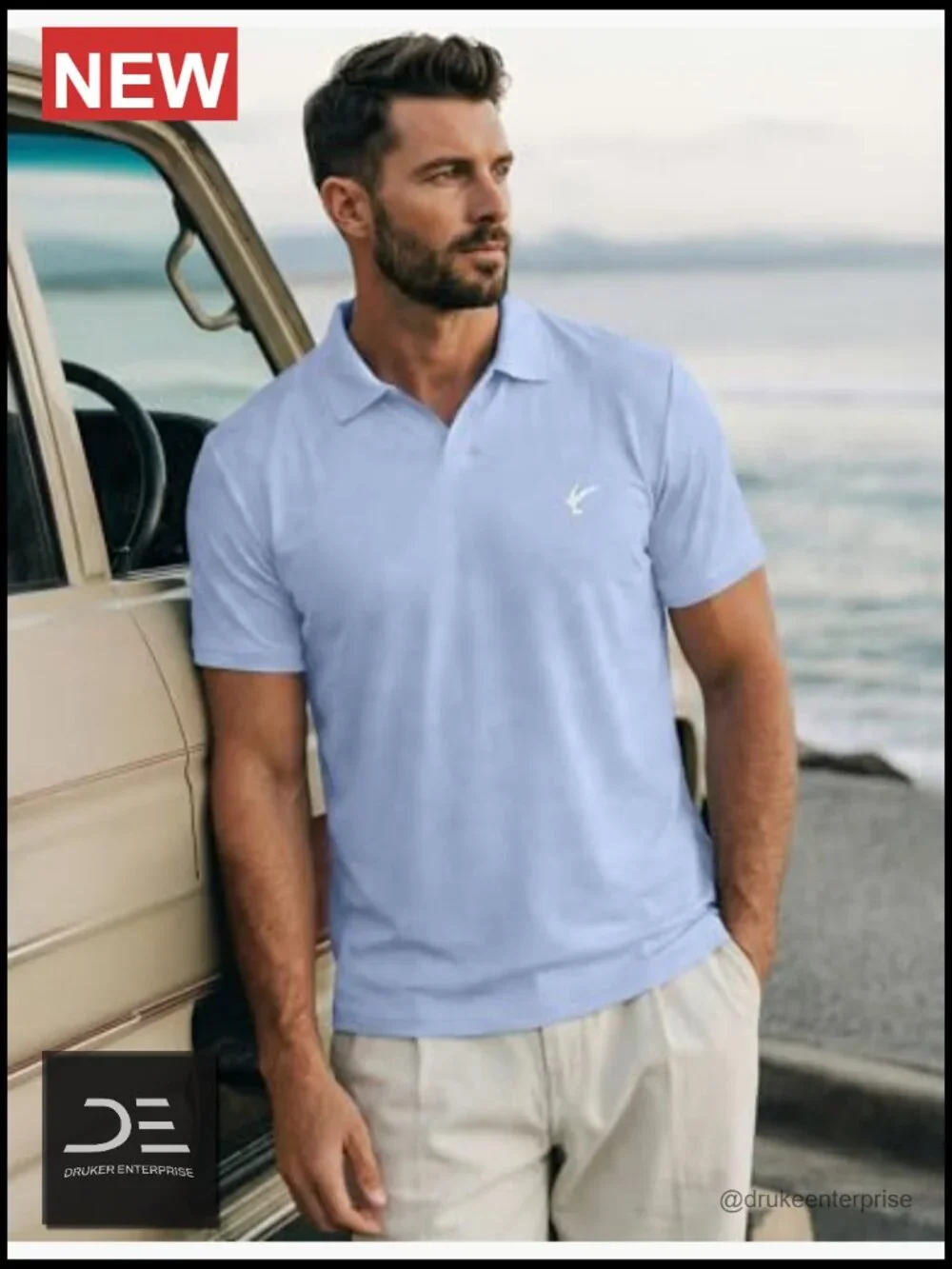 Men's Casual Polo Shirt Buttonless Short Sleeve Moisture Wicking Quick Dry - Picture 2 of 7